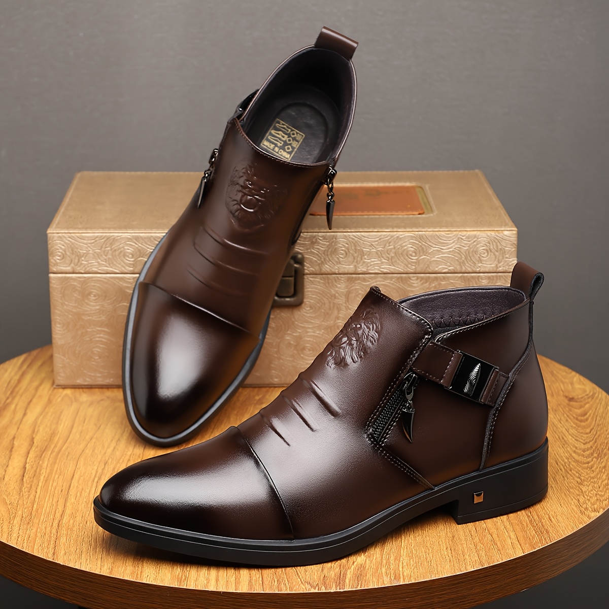 *'s Fashion Boots Slip-On Ankle High with Brown Rubber Sole for  Business Casual, Weddings, and Casual Attire, Versatile *'s B