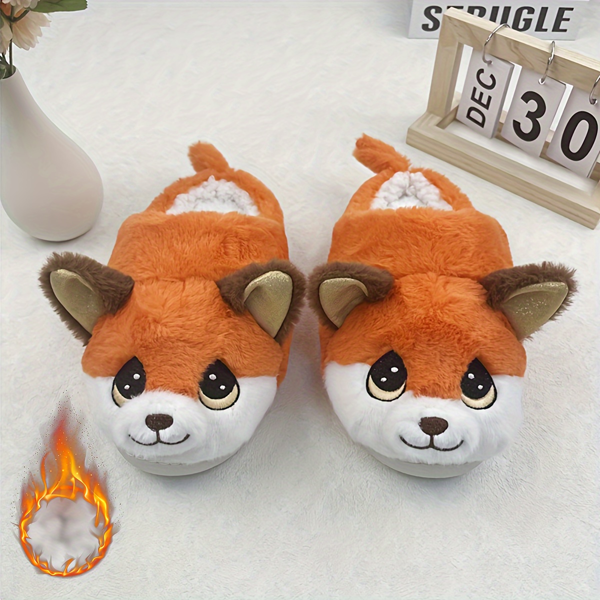 

Home Warm Slippers, Soft Sole Fluffy Shoes, Cute Fox Shaped Winter Plush Cozy Non-slip Indoor Shoes, Winter & Autumn