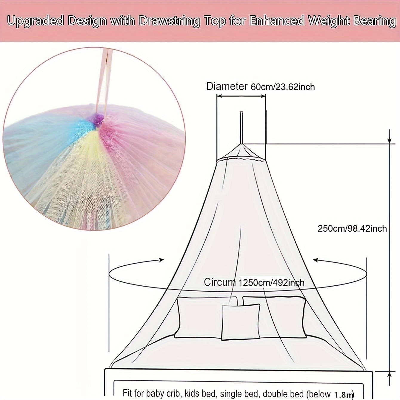 1pc rainbow bed mosquito net colorful princess fairy tent canopy pink dome reading corner unicorn themed party decoration details 4