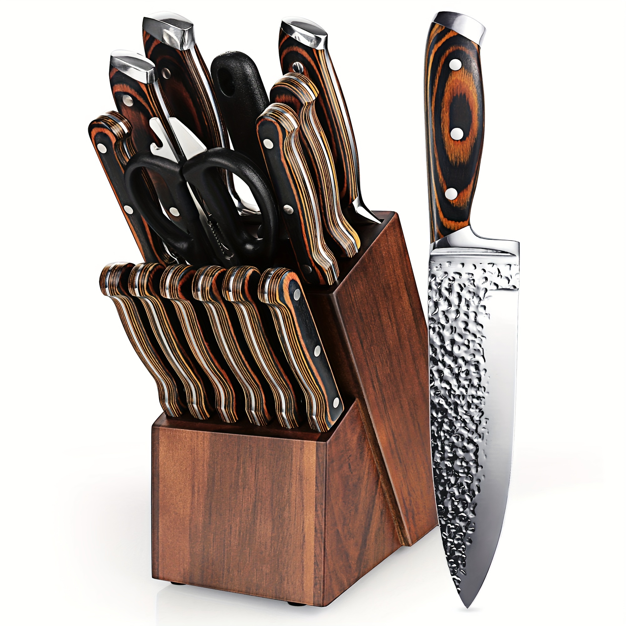 

16/15/14/12pcs, Kitchen Knife Set, Knife Set With Wooden, Self Sharpening For Chef Knife Set, High Carbon Japan Stainless Steel Collection Knife Set With Steak Knives, Knife Set