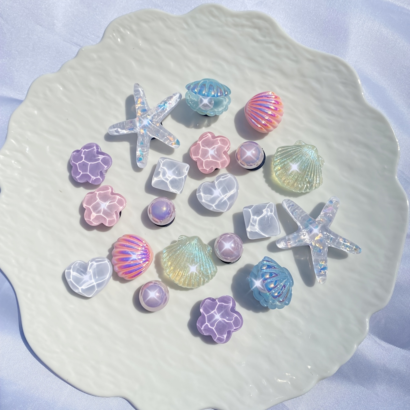 Image of 20pcs Starfish Seashell Water Ripple Set, Summer Shoe Decorations, Suitable For Sandals, Garden Shoes, And Other Detachable Shoe Accessories, Holiday Gift