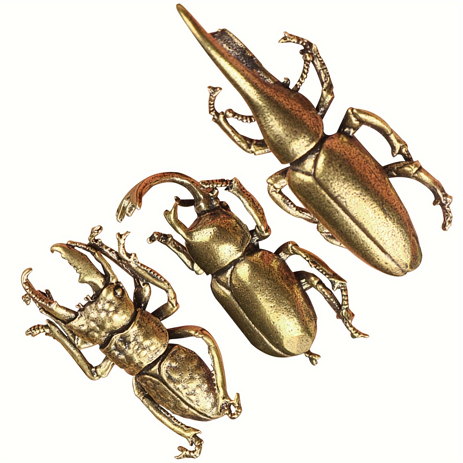 

3pcs Vintage Brass Golden Decorations, Solid Metal Insect Statues, Rustic Long Horn Bug Sculpture, Miniature Animal Figurines For Home Office Garden Desktop Decor