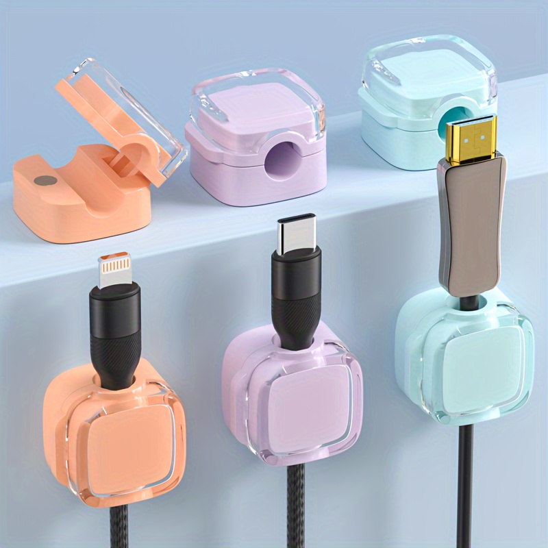 

6pcs/set Magnetic Cable Management Clips, Multi-colored Plastic Cord Organizer, Desk & Wall Mounted Hooks For Phone Data & Charging Cables