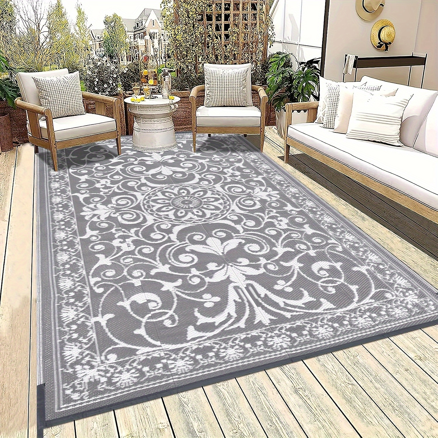 

Reversible Mat, Fade Resistant Plastic Straw Rug, Outdoor Plastic Patio Rug, Lightweight Stain Proof Carpet For Patio, Rv, Camping, Beach, Deck, Backyard And Picnic