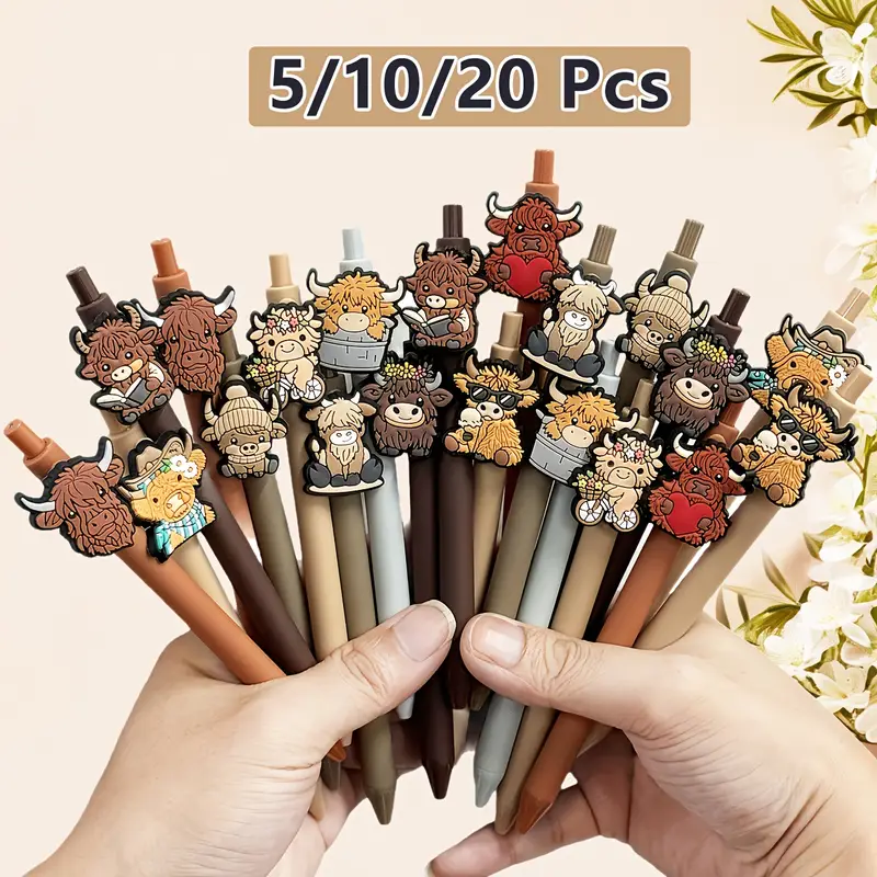 20pcs cute highland cow printed pens black ink retractable highland cow pen set cartoon highland cow gift set school home office stationery theme holiday gifts accessories gifts for colleagues Product details 1