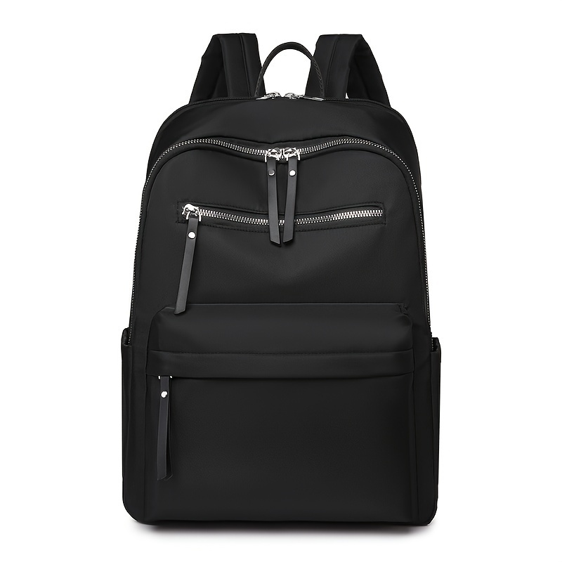 TEMU Chic Solid Color Nylon Backpack - Spacious & Lightweight With Adjustable Straps, Zip Closure For School, Travel & Use - Available In Gray,, Black, Double Shoulder, Storage