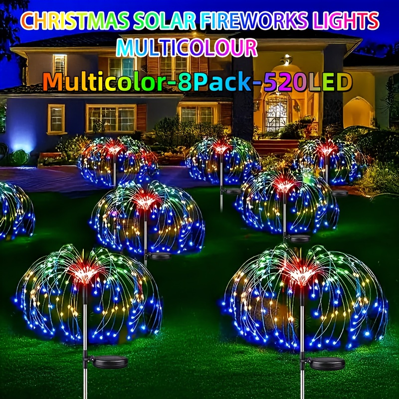 TEMU 8pcs Outdoor Solar Lights, Including 520 Led Outdoor Fireworks Lights, , Halloween Garden Decoration Lights, Ip65, Durable Plastic, Suitable For
