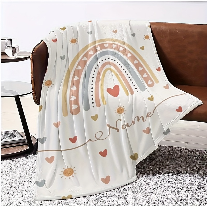 TEMU 1pc Creative Cute Love Rainbow Bridge Pattern High Quality Blanket, Custom Name Customization, Hd Digital Printing High Quality Thick And Warm