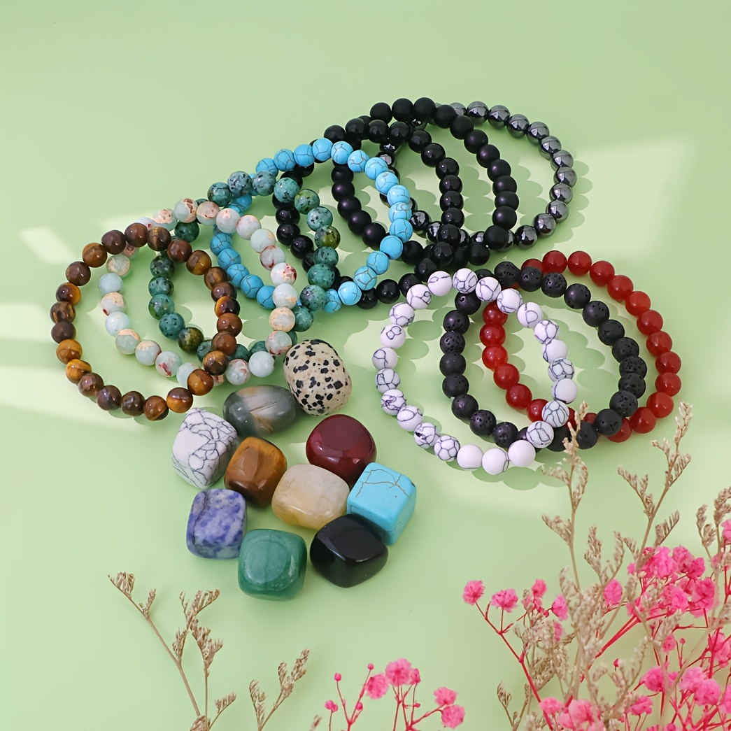 20 Natural Stone Beads Elastic Hand Chain for Polished Stone Collect