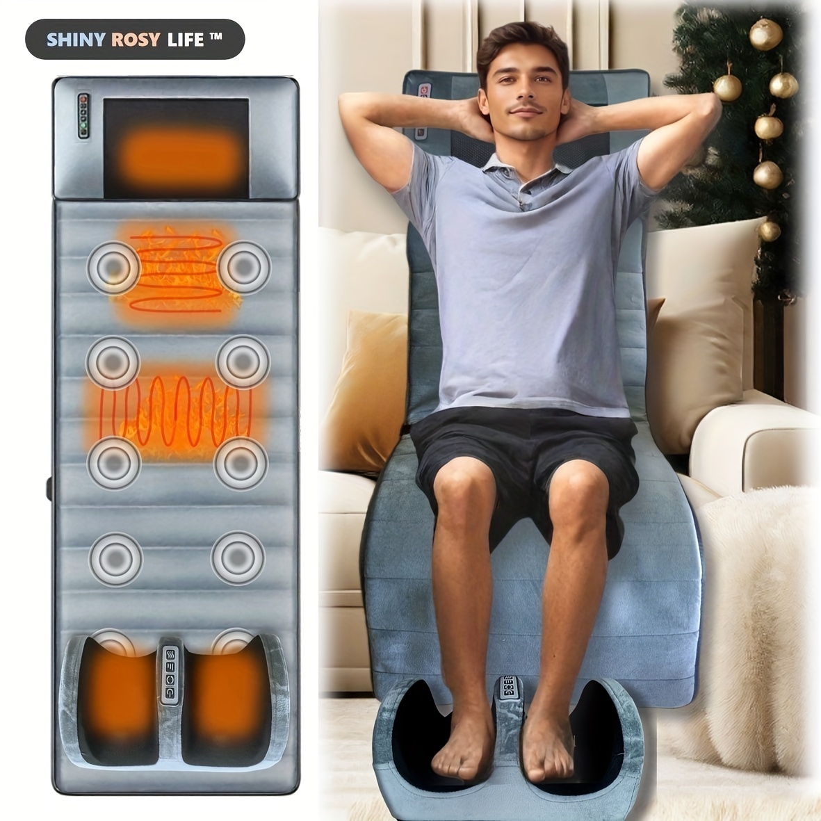 

1pc Body Heated Massage Mat With Foot And Calf Massage, 10-zone Vibrations, Fabric, 12v Safe Voltage, 220v With Eu Plug, No Battery Required, Whole Body Relaxation