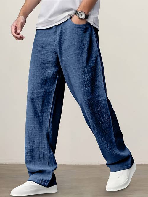 mens linen pants summer casual trousers with drawstring elastic waist straight leg solid color comfortable breathable full length pants for daily casual wear and vacation black and white