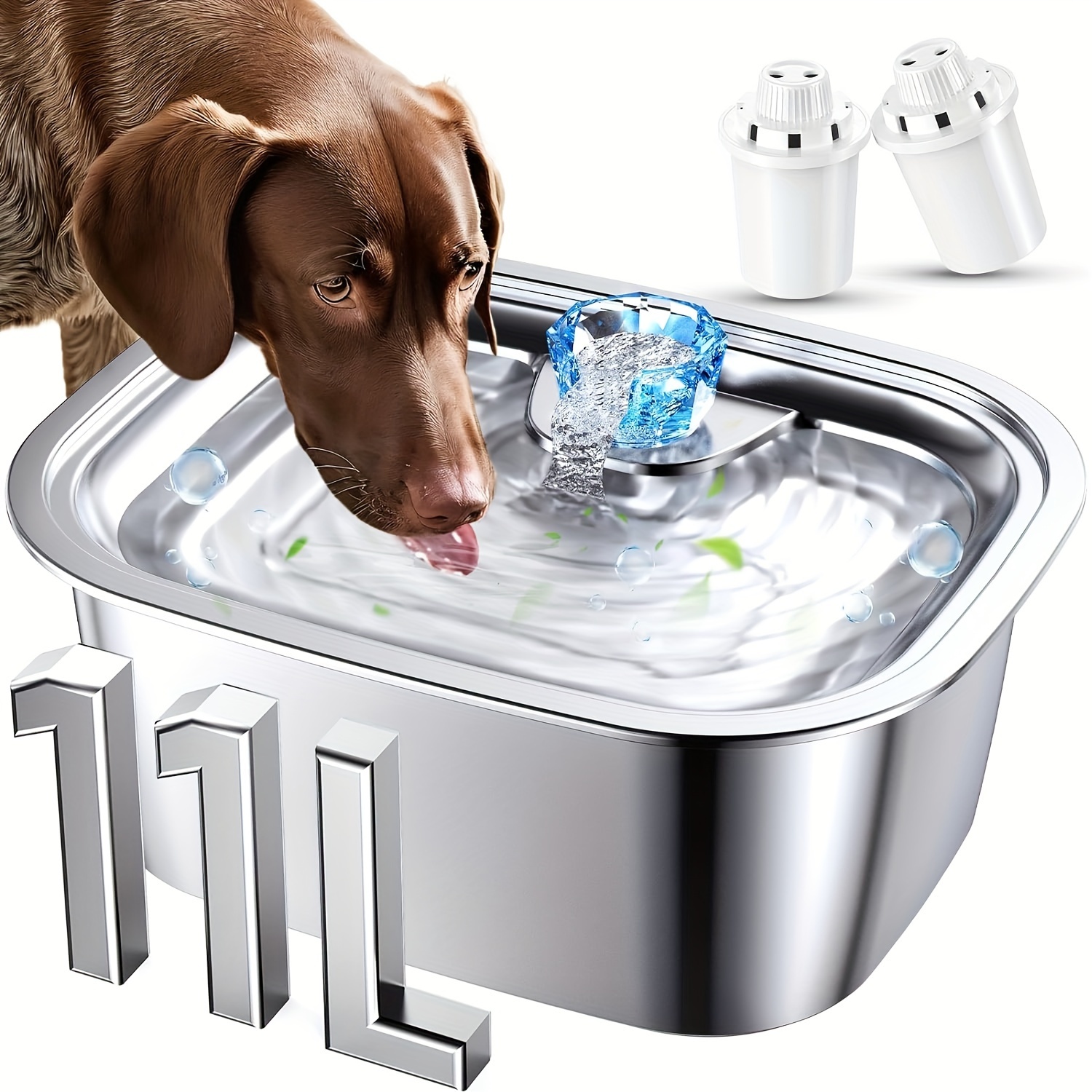 

Stainless Steel Dog Water Fountain, 3 Gallon, Large Pet Water Fountain For Dogs And Cats, 11l/386 Oz Dog Water Bowl Water Dispenser/filter/indoor Water Bowl, Cat Fountain Quiet Pump, Easy To Use