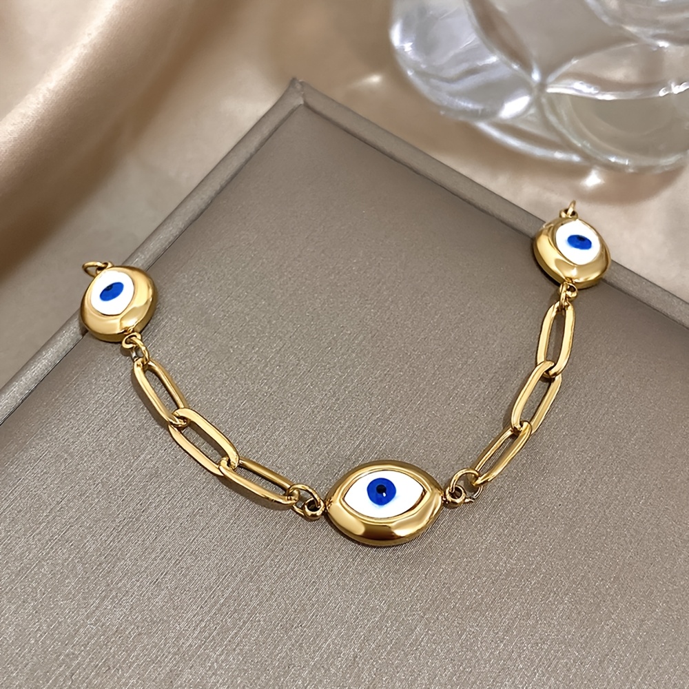 Golden Plated Evil Eye Bracelet Set, Unisex