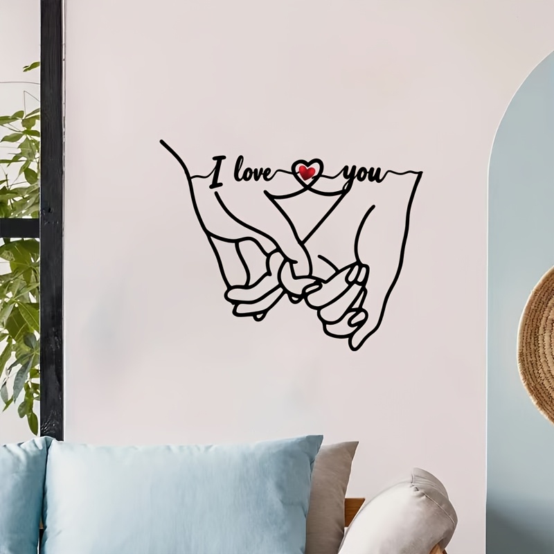 Image of 1pc Romantic Couple Holding Hands Love Wall Sticker, Self-adhesive Vinyl Decal, Suitable For Bedroom, Living Room, And Dining Room Decor