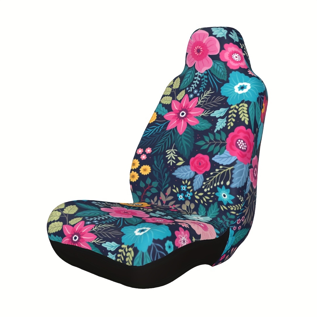 TEMU Beautiful Floral Pattern Car Seat Covers - Universal Front Seat Protectors, Sedan Interior Accessories, Car Seat Covers