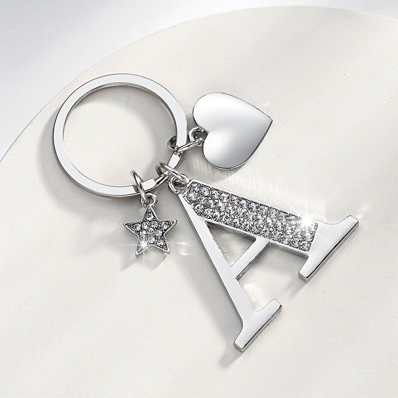A Fashionable European And Inlaid Rhinestone Five-pointed Star Heart English Letter Combination Women' Key Ring Pendant Additions Suitable For Her A Gift