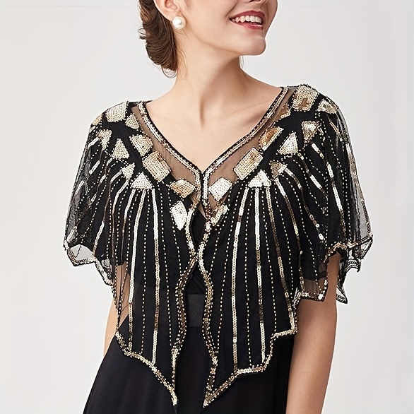 Шаль 1920-х годов, украшенная бисером и пайетками, вечерний накидка, свадебная шаль, волнистая блузка, детали 8