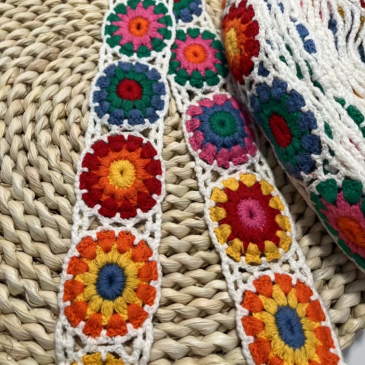 

Colorful Boho-chic Floral Lace Trim - Vibrant Round Vintage Webbing For , Headbands, Luggage Straps & Sewing Crafts, Mixed Colors, Fabric Material, Lace Fabric