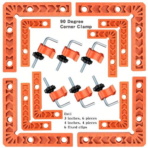 90 degree right angle locator set 3 inch 6pcs 4 inch 4pcs 6 fixing clamps 90 degree right angle quick positioning ruler is suitable for woodworking photo frames wardrobes boxes cabinets hobbies etc durable and wear resistant man