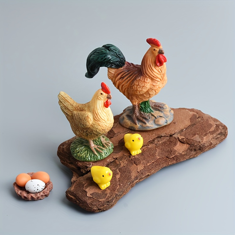 8pcs Ensemble de figurines de ferme en résine, Coq et Poule réalistes  avec Poussins, Accessoires de décoration de paysage DIY, Fournitures d'Art  et