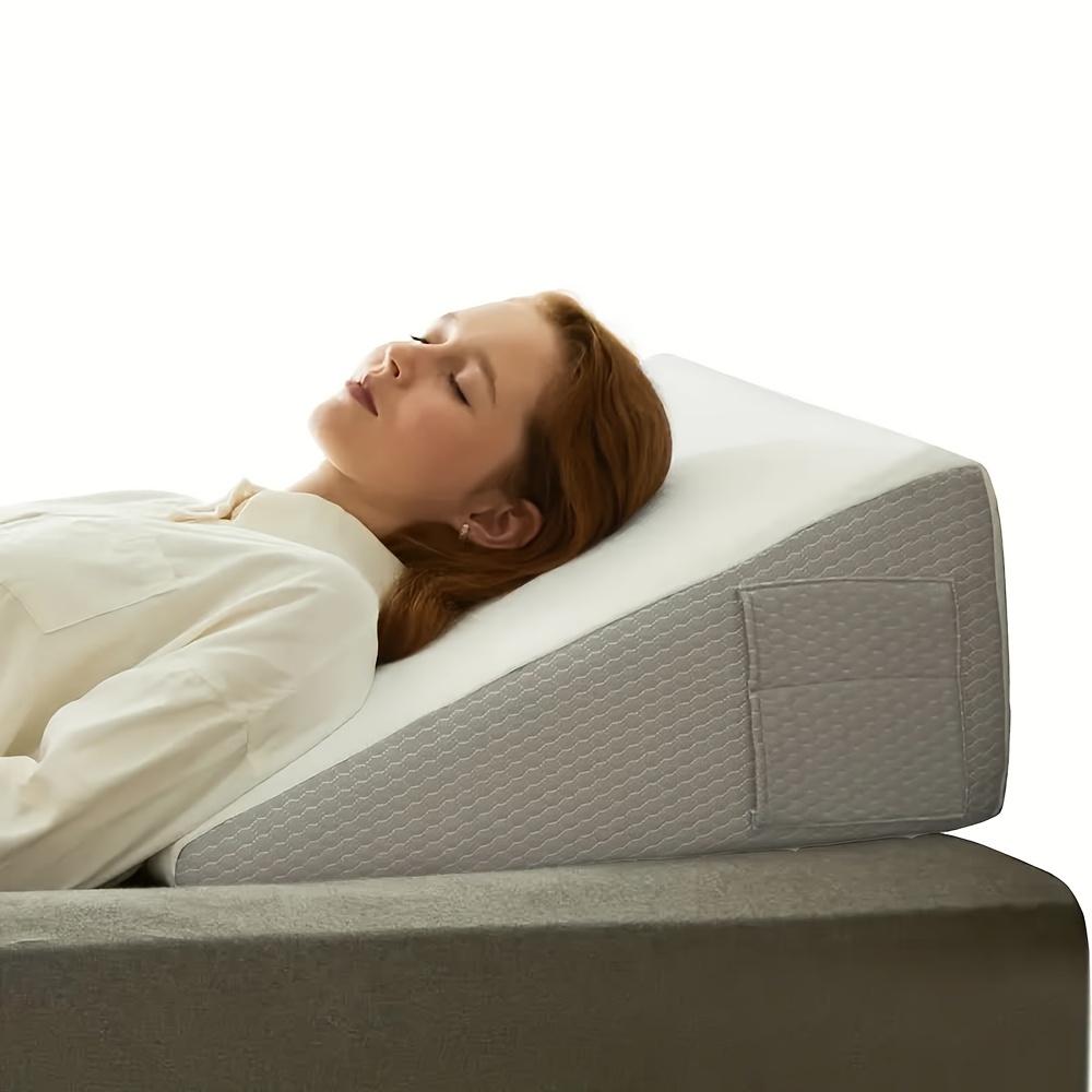 Adult Memory Foam Ergonomic Wedge Prone Pillow, Bed Pillow Sitting Up Back Neck Leg Pain Relief Anti Snoring Ideal Massage Reading Sleeping Removable