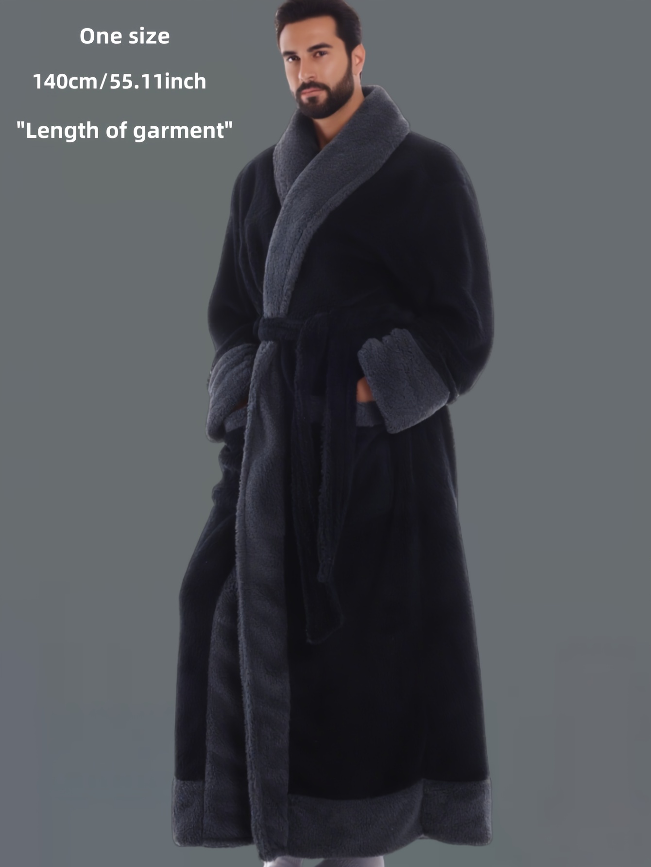 2025 Winter Plush Collection - Men's Warm Robe Bathrobe for Autumn/Winter - Extended Length & Extra Thick for Warmth - Gift Set - Long Sleeve for Fall/Winter - Adjustable Waistband - Large Pockets - Polyester Fiber - Recommended Height 63.78inch
