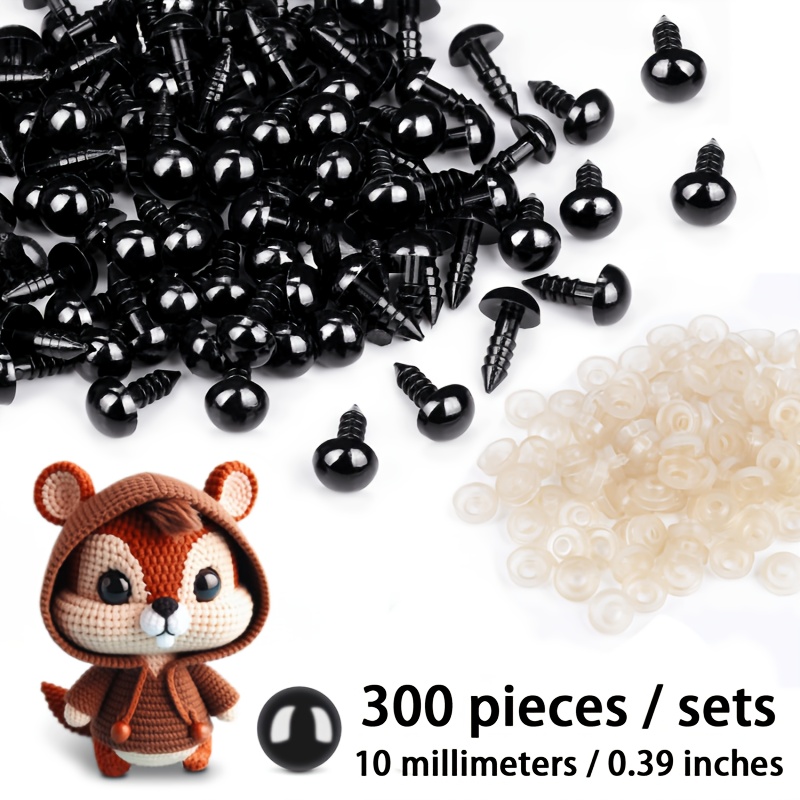 300pcs Black Plastic Safety Eyes With Washers For Crochet, Knitting And Diy Crafts, Filled Hook Beads In 6 Sizes (6/8/10/12mm, 14mm & 16mm) – Perfect For Teddy Bear Making