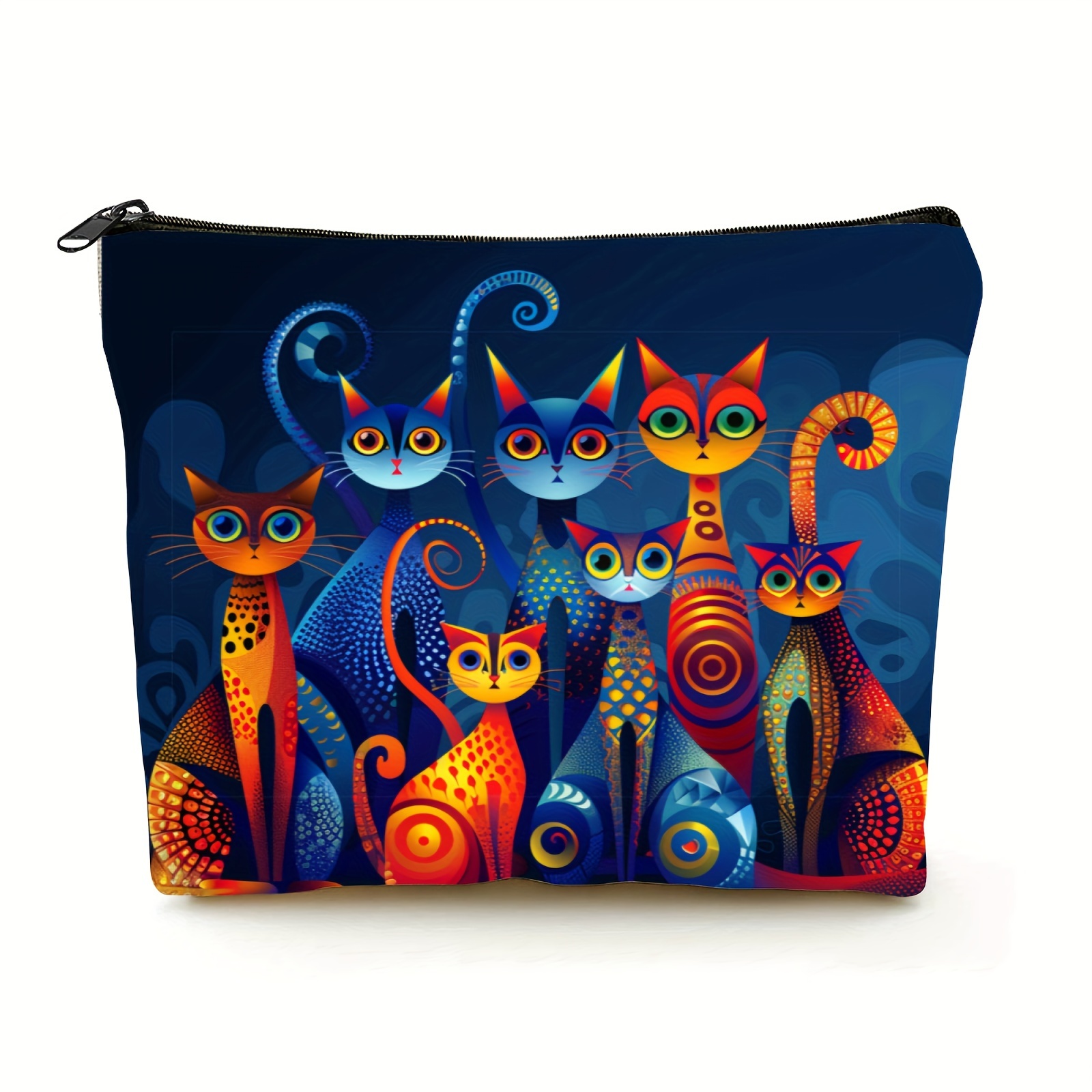 

1pc Waterproof Canvas Toiletry Bag With Funny Cat Painting, Casual Style Cosmetic Pouch, Lightweight Travel Makeup Bag With Zipper Closure - Machine Washable Versatile Organizer