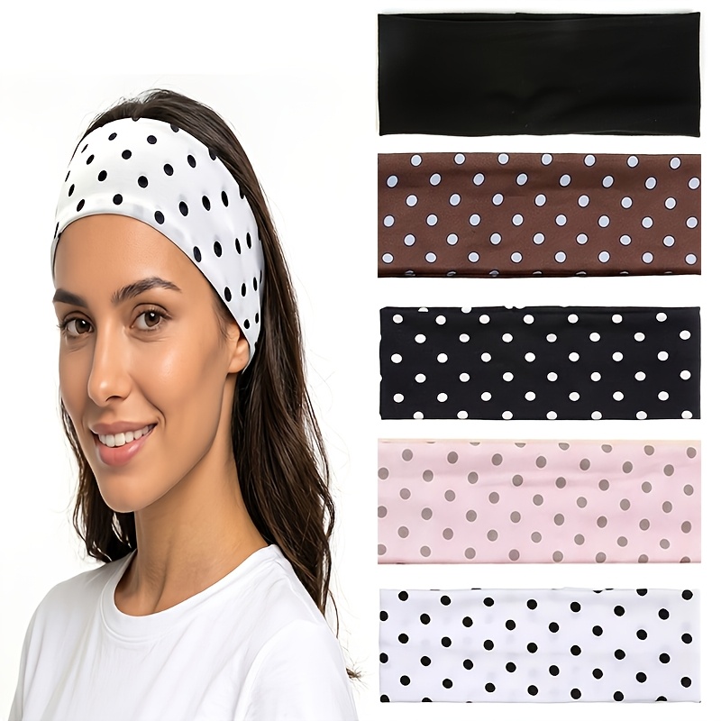 TEMU 5pcs Women's Non-slip Polka Dot Headbands - Cute Multi- Ties & Headscarves Suitable For Yoga, Workouts, Running, Fitness, Daily Casual Hair With