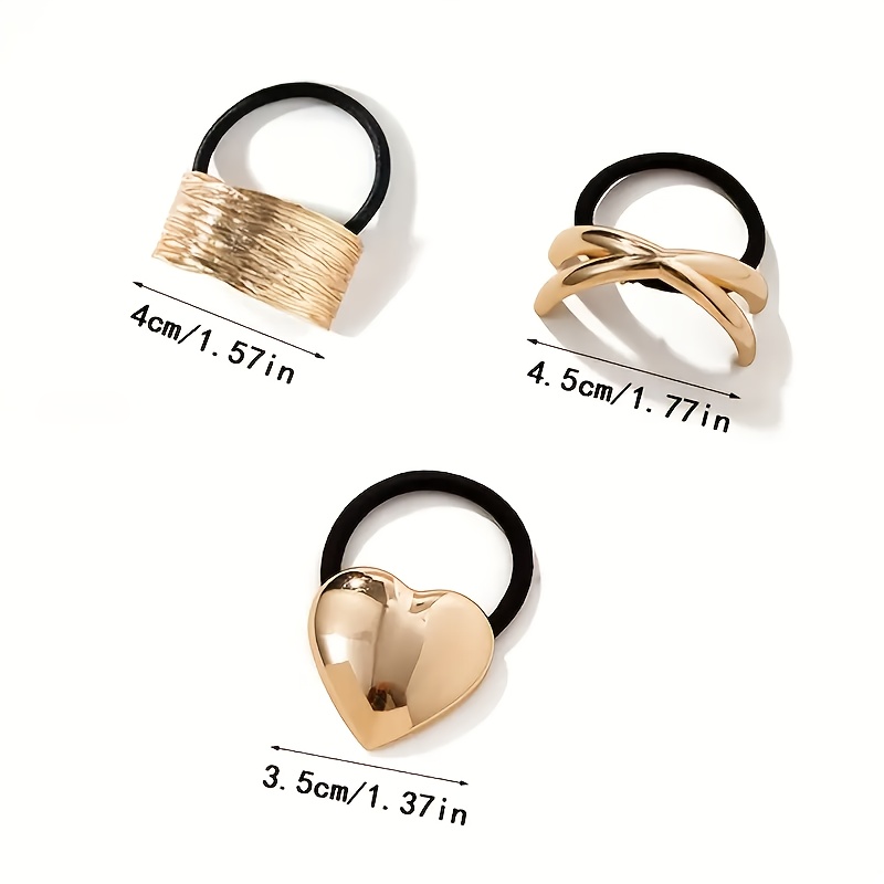 TEMU 3pcs Golden Alloy Hair Hoop Set, Easy Irregular Curved Design Headband, Heart-shaped Pattern, Rose Golden Multi-functional Accessory, Suitable