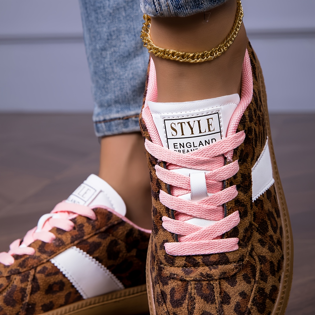TEMU 36-42 Leopard Print White Sneakers, Trendy And Versatile Soft-soled Casual Sneakers, Women Shoes