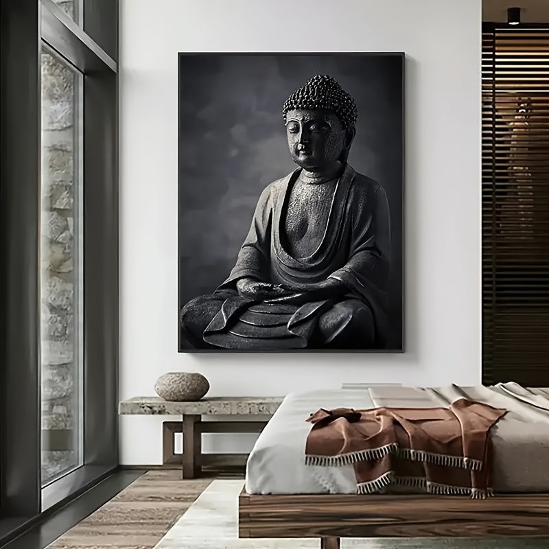 1pc Framed Creative Canvas Poster Buddha Sculpture Painting Religion ...