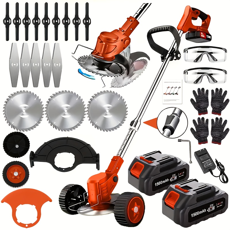 portable home cordless electric lawn mower yard weeder cordless lawn mower with 3 models of blades and two high capacity lithium ion batteries   lots of gifts suitable for lawn yard   for father husband fathers day gift electric lawn mower cordless battery operated lawn mower grass machine lawn mower robot remote control lawn mower