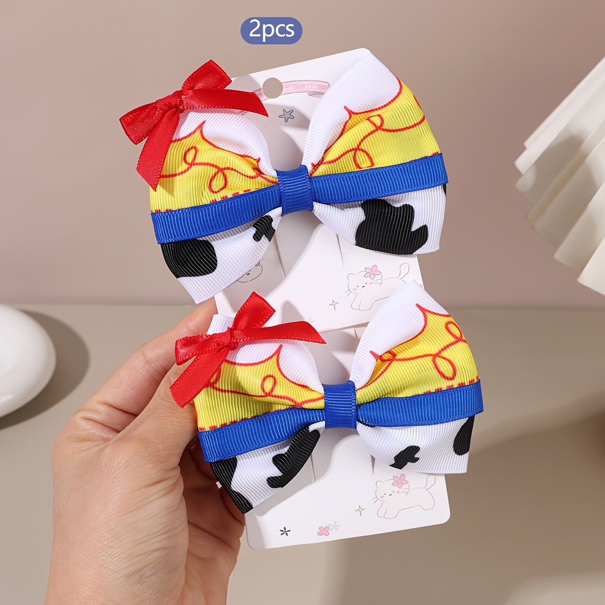 TEMU 2 piezas de pinzas para el pelo con de cinta de grográn estampado de vaca colorido, pasadores de pelo elegantes para disfraces de