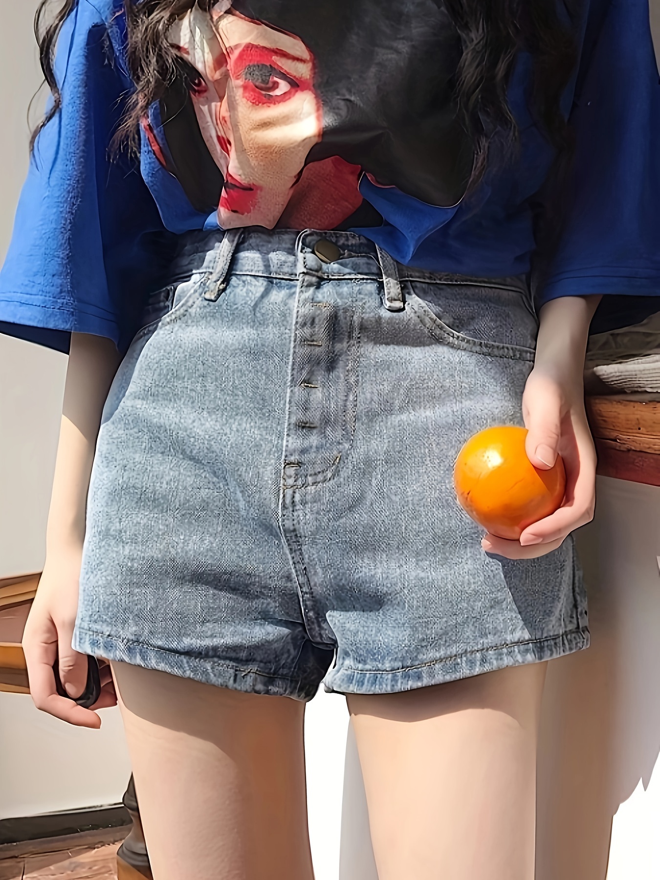 High Stretch Cuffed Fade Denim Shorts Slash Pocket Roll Hem - Temu