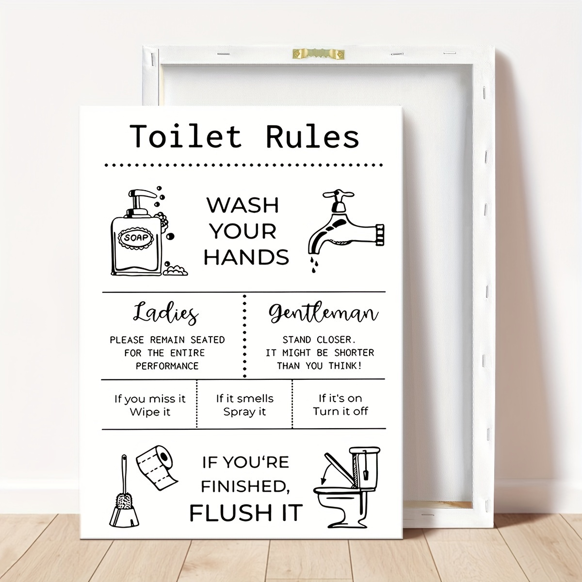 

1pc Rustic Toilet Rules Canvas Wall Art - Vintage Bathroom Decor With Humorous Prints On Wood Background , High-quality Artwork