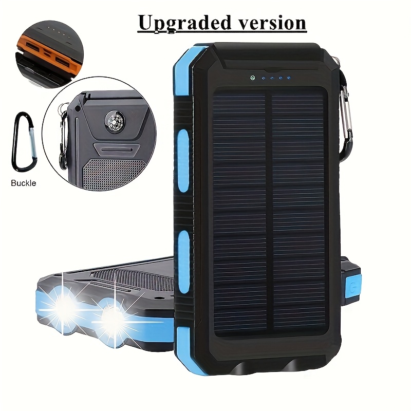 

Winsway Upgraded Portable Solar Powered Mobile Phone Battery Panel Charger, 10000mah, With Led Flashlight /dual Usb Ports And Type-c/compass, Designed For Camping And Outdoor Travel.