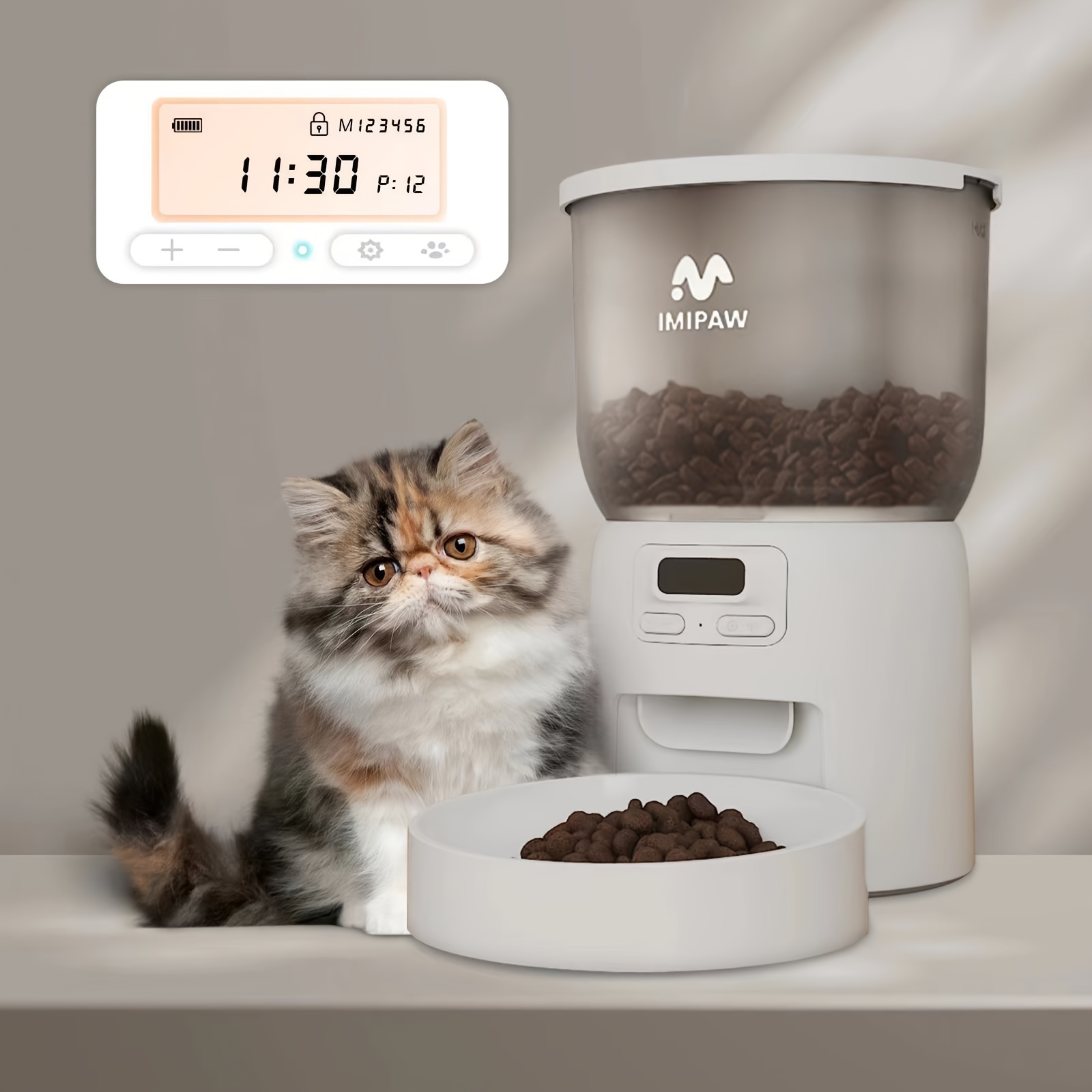 

Imipaw 3L Distributeur Automatique Intelligent pour Animaux avec Affichage LCD - Double Alimentation (Batterie/USB), Minuteur & Contrôle de Portion pour Chats et Chiens