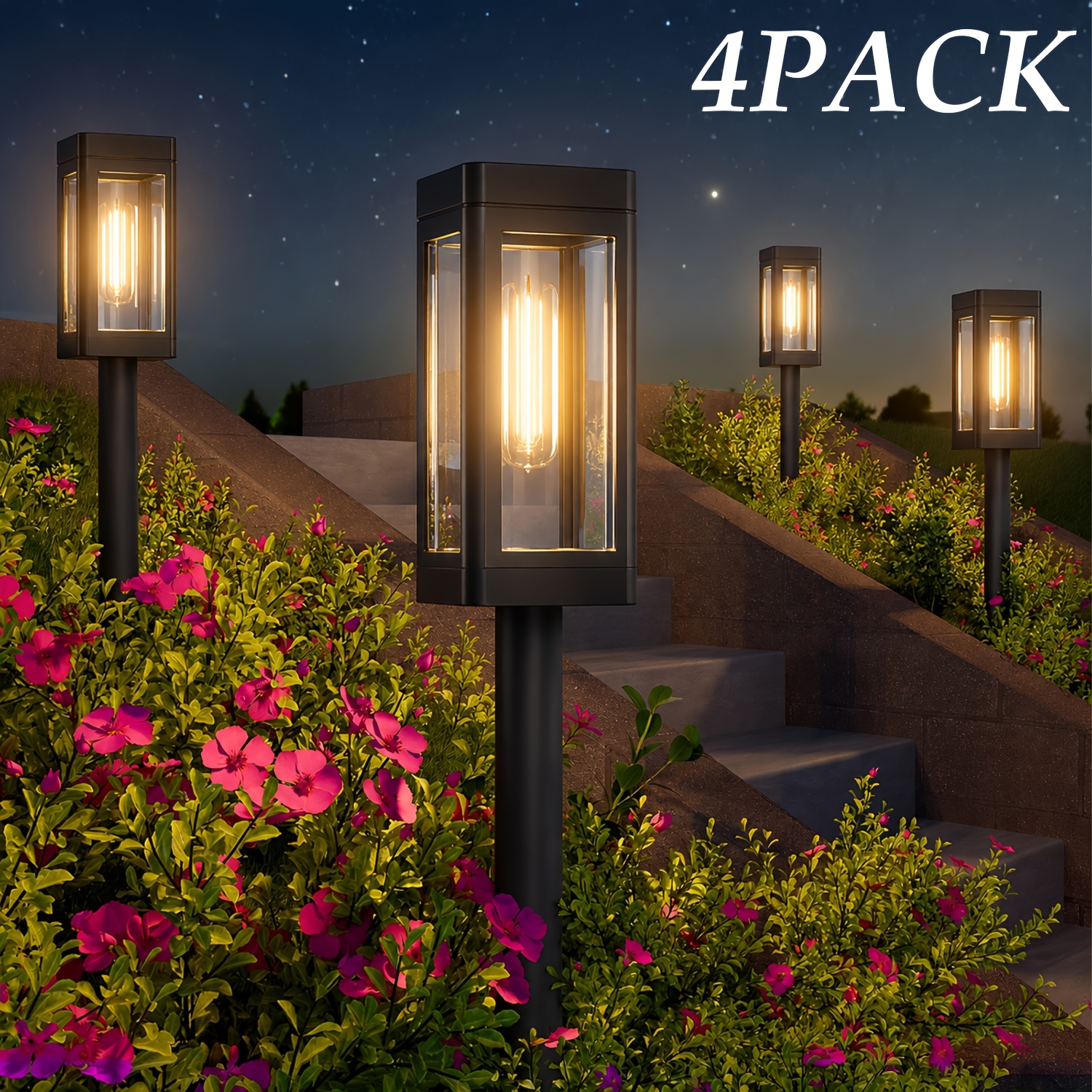 TEMU Lot de 4/2 Lampes Solaires de Chemin Améliorées d'Extérieur, IP44 Grande LED Solaire d'Extérieur, Lampes d'Extérieur Super Lumineuses pour Cour,