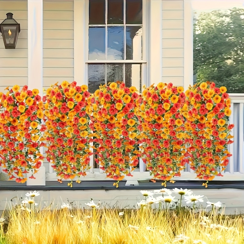 TEMU Set Of 6 And Eucalyptus Garlands - , Red, And Yellow With Green Leaves, Sturdy Plastic, Great For Autumn And All-year Decoration, Perfect For