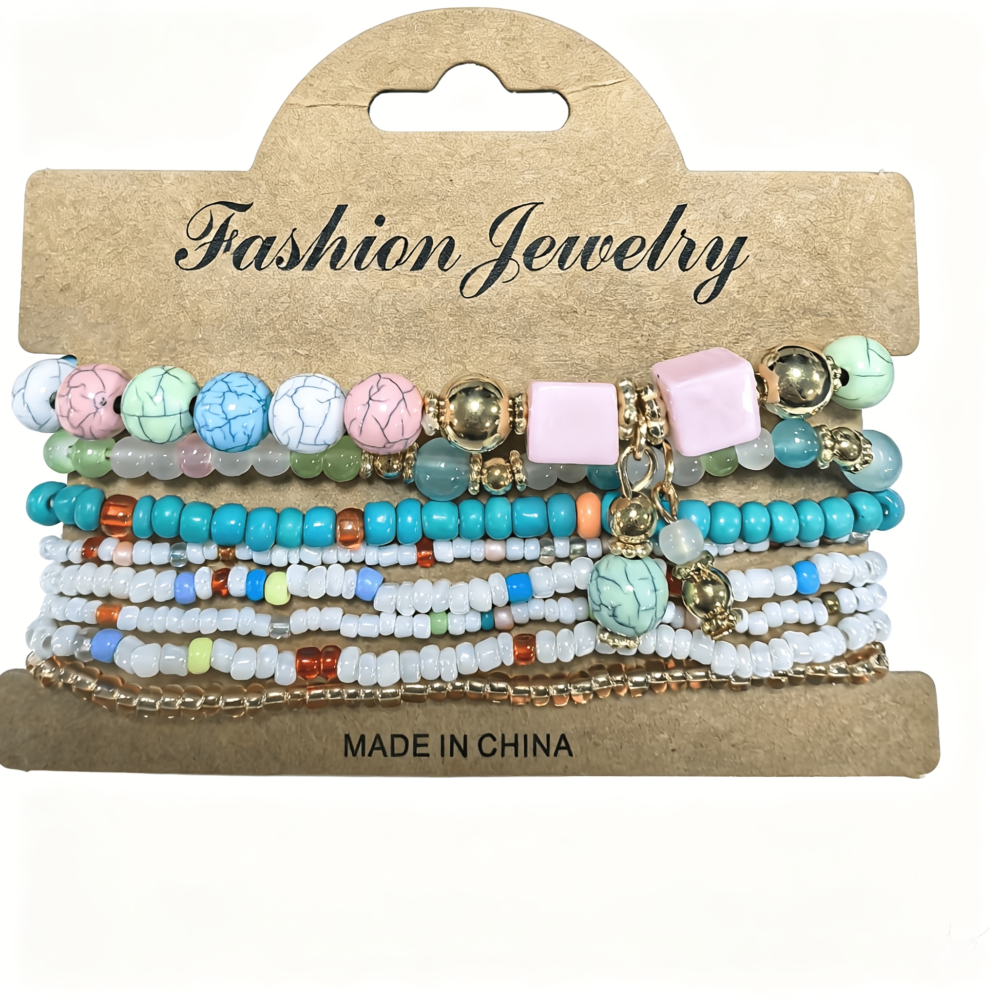 TEMU 8pcs/Set Bracelets Bohèmes Colorés à Perles, Bracelets Élastiques Multi-Couches