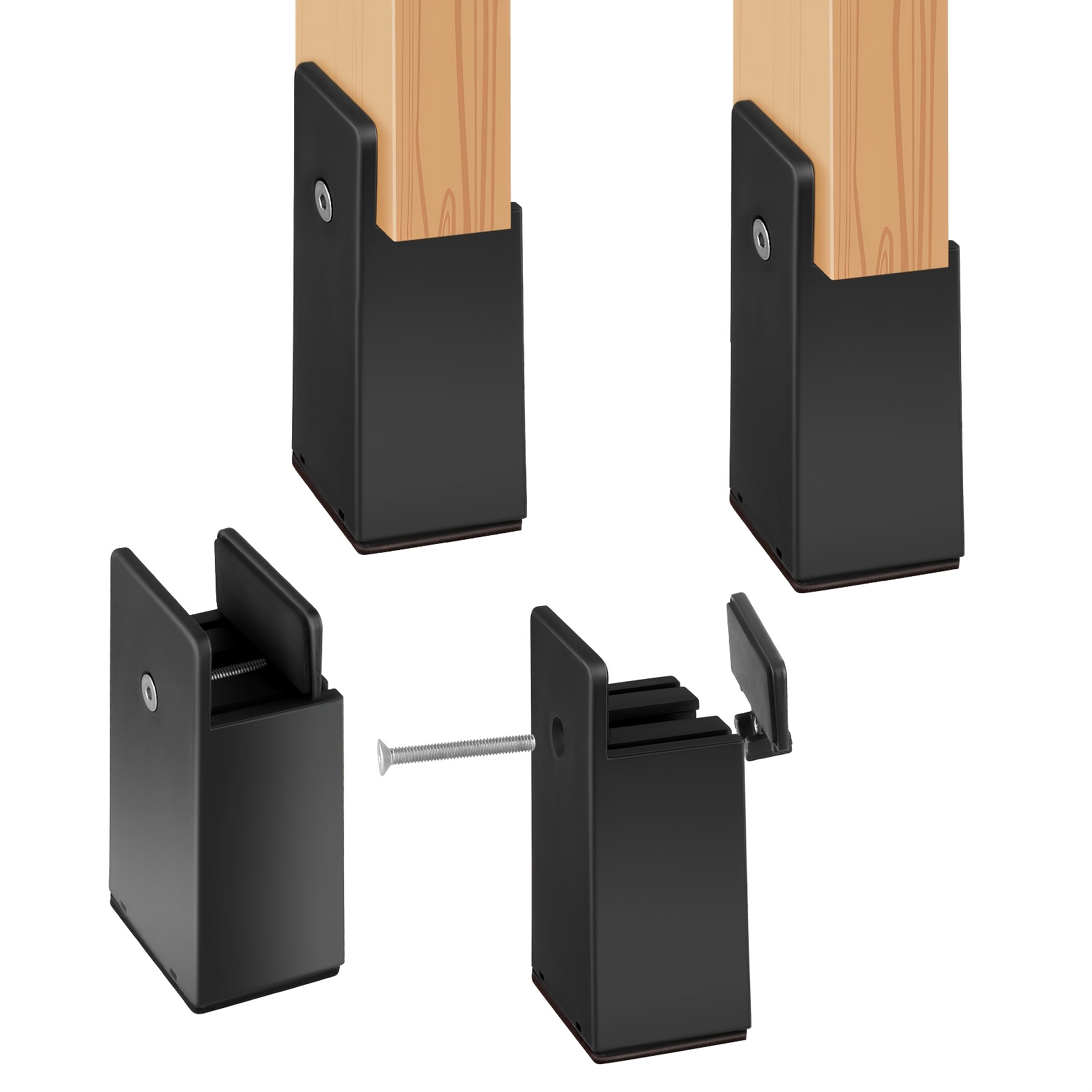 Image of Adjustable Furniture Risers With Screw Clamp Height Adjustment, Suitable For Tables, Chairs, Beds, Sofas, And Square Furniture Black