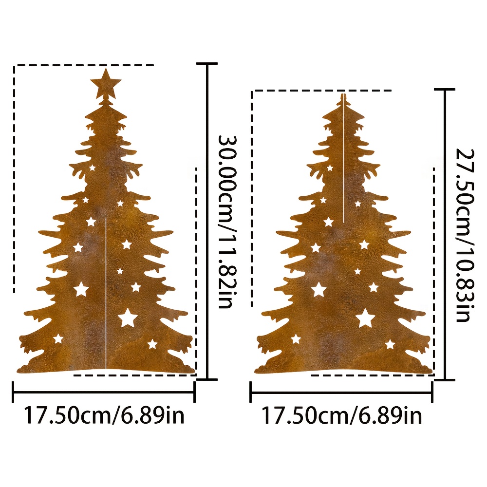 [][christmas][thanksgiving]2pcs Metal Iron Natural Rust Inlaid Christmas Tree Statue Decoration, Christmas Gift Ideas - Holiday Decoration Gifts, Indoor/outdoor Rust Garden Decoration