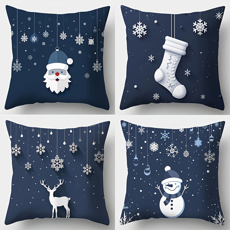 

4pcs New Christmas Style, Including Snowman, Deer, 17.72*17.72, Suitable For Living Room Sofa, Bed, Bedroom, Home Decoration, No Pillow Insert