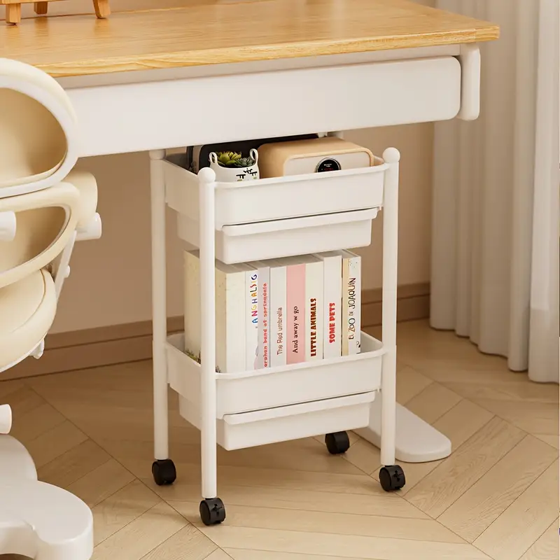 3-tier rolling bookshelf with 2 pen holders, supply organizer, assembly multi-functional storage rack for home or classroom, white, versatile shelving unit, , quality materials Product details 1