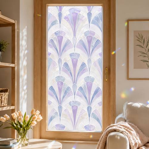 Artikelbild 1 rolle blaue mattierte fensterfolie mit mosaikmuster, selbstklebender pet-glasaufkleber mit abziehbarem kleber, 45x100cm/17,7x39,4in für fenster, tür, badezimmer