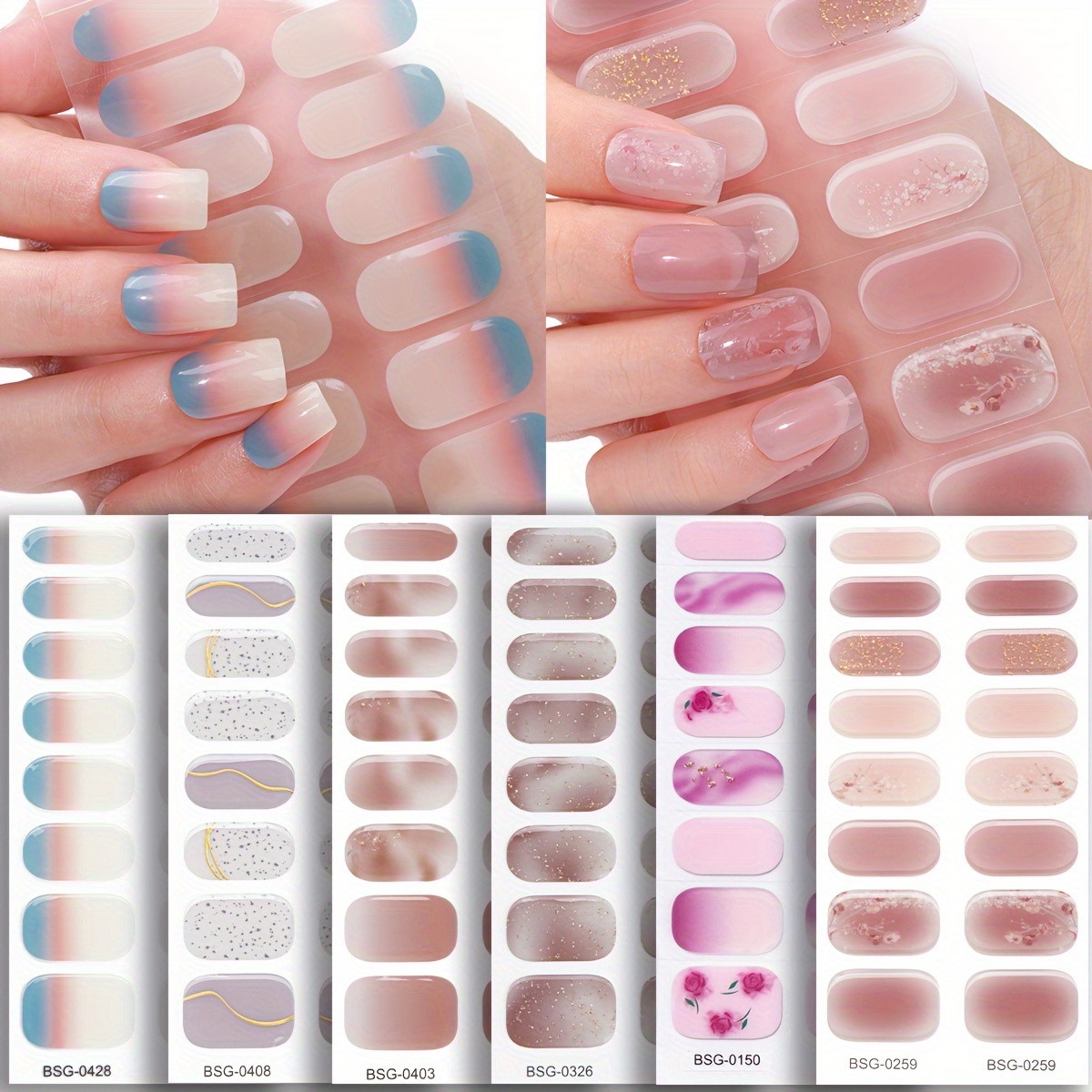 

96pcs - Gel In & - Apply, Accents, Full Coverage Manicure Stickers - No Uv Needed, Includes File - For Fall/