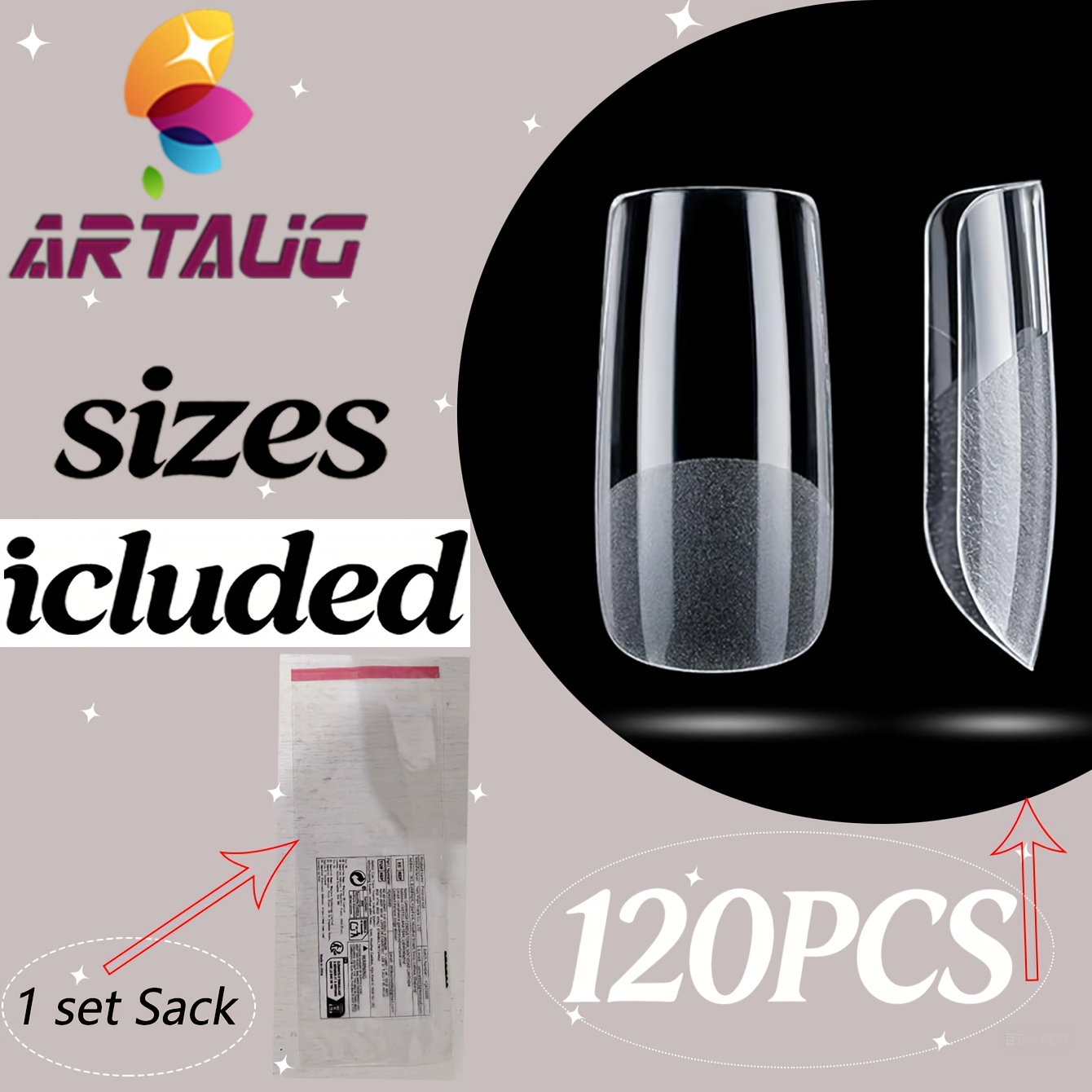 TEMU 121 pièces (120 ongles transparents + 1 sac d'emballage) Patchs à ongles avancés de cercueil long, ongles en acrylique à colle souple, ongles