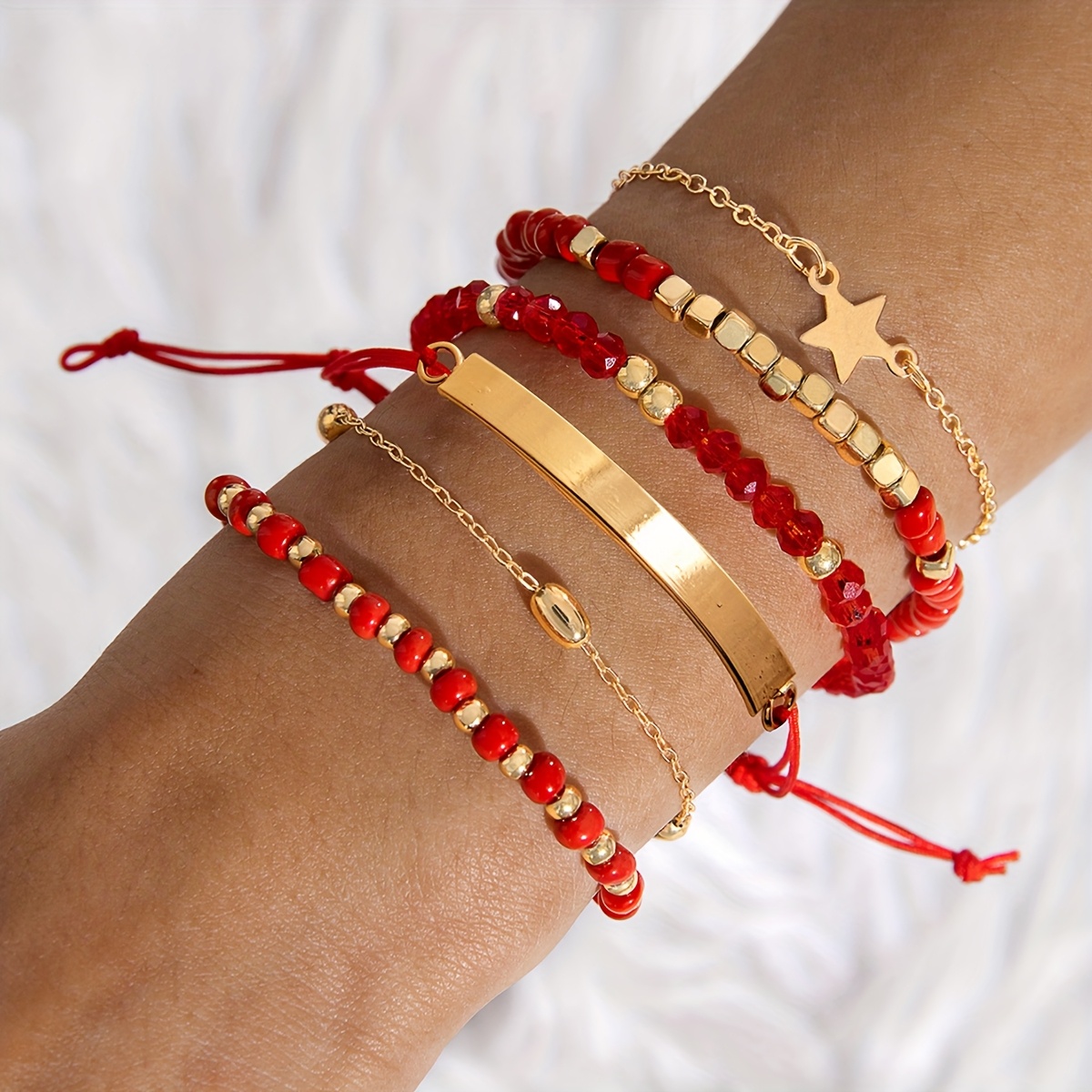 TEMU 6pcs Set Of Fashionable And Unique Colored Resin Bead Bracelets With Star Charms, Multi-layered Women's Bracelet Set, Suitable For Prom Parties