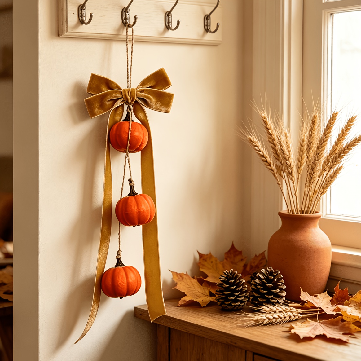 TEMU Autumn Pumpkin Velvet Bow, Suitable For Autumn, Thanksgiving, And Halloween Indoor Entryway, Wall, Or Fireplace Decorative Ornaments Christmas